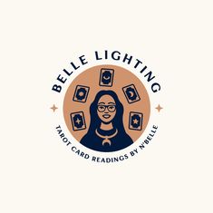 a woman with glasses on her face and the words,'belle lighting not - card readings