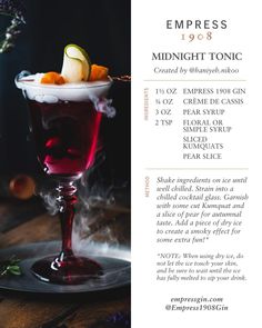 an advertisement for a drink called midnight tonic, with information about the recipe and ingredients