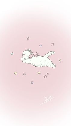 a drawing of a cat flying through the air with stars on it's back