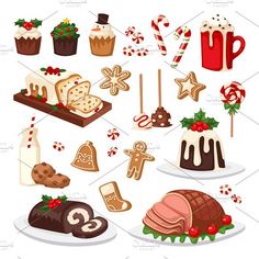 an assortment of christmas desserts and candies - food objects clippings / illustrations