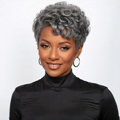 Salt And Pepper Short Pixie Cut Glueless Wig With Bangs 100% Human Hai – LinktoHair Salt And Pepper Hair Black Women, Short Grey Hair Black Women, Gray Hair Pixie Cuts, Grey Hair Wig, Short Cut Wigs, Long Hair Wigs, Human Hair Color, Hair Color Streaks, Beautiful Gray Hair