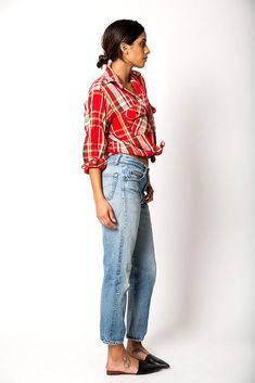 "Wear this beautiful vibrant flannel shirt with everything. Estimate Size: M/L Made in USA Brand: Five Brother Length: 22\" Bust: 43\" Waist: 43\"" Red Flannel, Button Up Top, Flannel Shirt, Mom Jeans, Capri Pants, Made In Usa, Top Shirt, Blouses For Women, Button Up