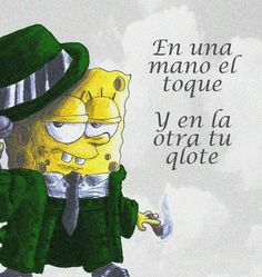 an image of a cartoon character wearing a green suit and hat with words written in spanish