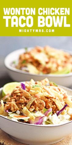 two white bowls filled with chicken taco bowl