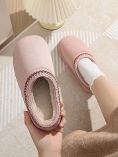 Women Faux Suede Fluffy Slippers, Thick Sole Closed Toe Slip On Slippers For Winter, Indoor Outdoor Non-Slip Coral Pink     Plain,Tribal    Women Shoes, size features are:Bust: ,Length: ,Sleeve Length: Slip On Slippers, Rosa Coral, Fluffy Slippers, Home Slippers, House Slippers, Coral Pink, Womens Slippers, All Fashion, Interior Exterior