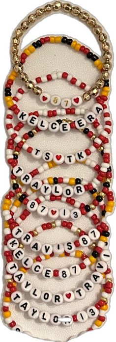 Themed Personalized Red Bracelets, Personalized Themed Red Bracelets, Customized White Themed Beaded Bracelets, Customizable Adjustable Themed Beaded Bracelets, Red Customizable Adjustable Wristband, Customizable Adjustable Red Wristband, Personalized White Themed Beaded Bracelets, Personalized Themed White Beaded Bracelets, Customizable White Friendship Wristband