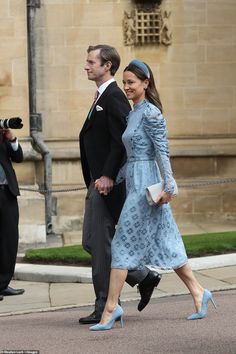 Lady Gabriella Windsor's wedding was the most on-trend, label-literate of all the royal nuptials | Daily Mail Online Royal Wedding Guests Outfits, Lady Gabriella Windsor, College Outfits Cold Weather, Pippa And James, College Outfits Spring, College Outfits Winter, Sky Blue Dress, Wedding Guest Style, Fringe Fashion