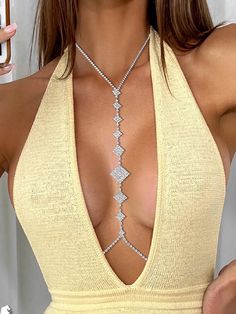 Rhinestone Rhombus Body Chain Accessories GOLD-Adjustable Body Chain Harness, Weekend Crafts, Embellished Fashion, Chain Bra, Winter Typ, Chain Accessories, Body Chains, Bra Pattern, Rhinestone Decor