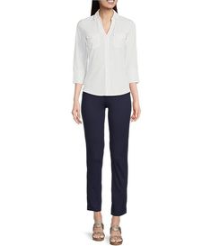 J.McLaughlin Brynn 3/4 Sleeve Point Collar Shirt | Dillard's J Mclaughlin, Signature Print, Button Front Shirt, Collar Shirt, Dillard's, Collar Shirts, Knit Jersey, Clothing Accessories, Latest Trends