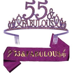 a purple cake topper with the number 55 and fabulous on it