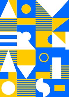 an abstract blue and yellow background with geometric shapes