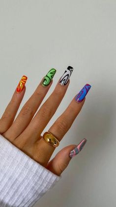 Unique Square Nails, Nails And Rings, Milky Nails, Edgy Nails, Beach Nails, Funky Nails