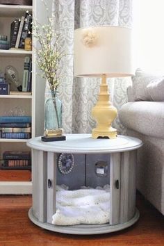 a living room scene with focus on the end table