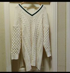 New Womens Cream Asos V Neck Thick Sweater With A Tag Size 6. Pure knitwear! Very Good Yarn! The color is cream and borders with green on the neck area. The size is 6. Really beautiful ❤️ Condition is New with tags. SJS 61 Valentino Clutch, Asos Sweater, Thick Sweater, Crochet Collar, Thick Sweaters, Cream Sweater, Oversized Sweater, Sweaters Oversized, Sweater Outfits