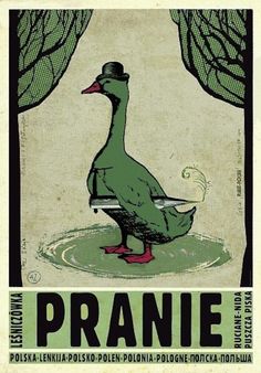 a stamp with a duck wearing a hat on it's head and the words pranie written in russian