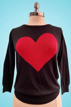 Black and Red Heart Pullover Sweater – Modern Millie Black And Red Heart, Modern Millie, Rockabilly Style, Knit Pullover, Heart On, True Vintage, New Vintage, Knitted Pullover, Red Heart