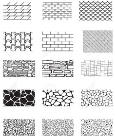 the different types of brickwork are shown in black and white