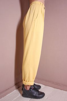 High Waist Yellow Vintage Pants Pegged Pants Pocket Pants - Etsy Vintage Wide Leg Yellow Pants, Retro Yellow Pants With Pockets, Vintage High-waist Yellow Bottoms, Vintage High Waist Yellow Bottoms, Yellow Relaxed Fit High-waisted Pants, Yellow Retro Relaxed Fit Bottoms, Pegged Pants, 80s Pants, Light Pants