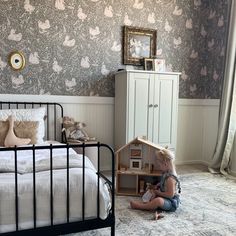 Hollingworth Wallpaper by Aubrey Fairchild Sw Pure White, Classic Nursery, Nursery Trends, Outdoor Stair Lighting, Entry Tables, Slate Flooring, Marble Flooring, Bedroom Walls, Stone Look Tile