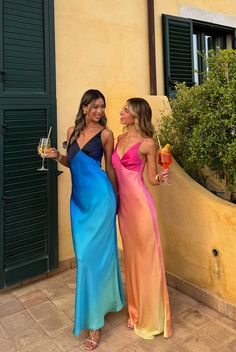 Mirabella Pink Satin Sorbet Maxi Dress – 12th Tribe Md Dresses, Prom Dress Inspo, Ombre Print, Gradient Print, Shotting Photo, V Neck Midi Dress, Grad Dresses, Dream Lifestyle, Hoco Dresses