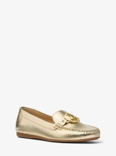 A refresh of our cult-favorite Fulton, these menswear-inspired moccasins are sophisticated yet so easy to wear. Designed with a metallic finish, this eye-catching pair features a gleaming logo charm for a signature finish. Slip them on with polished separates for work or denim on the weekend. Trendy Gold Flat Loafers, Gold Flat Loafers For Fall, Chic Gold Loafers For Fall, Gold Casual Loafers For Fall, Casual Gold Loafers For Fall, Menswear Inspired, Shoes Outlet, Moccasins, The Weekend