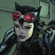 a drawing of a catwoman with goggles on