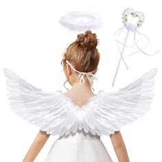 PRICES MAY VARY. Pull On closure Hand Wash Only QUALITY FEATHERS - This angel wings adult angel wings are handmade with high quality feathers and cardboard, each pair of wing feathers are clean and neatly handled, the feathers are thick, plump, shiny, strong, durable and resilient, the feathers of the angel wings kids angel wings costume are not easy to break, the weight is very light and you won't feel tired after wearing them for a long time. TWO SIZES AVAILABLE - Our angel wings and halo adul Kids Angel Costume, Kids Angel Wings, Angel Fancy Dress, Angel Wings And Halo, Dark Angel Costume, Ali D'angelo, Halo Angel, Wings And Halo, Angel Wings Costume