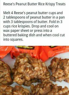 the recipe for peanut butter krispy treats is shown in an article about how to make them