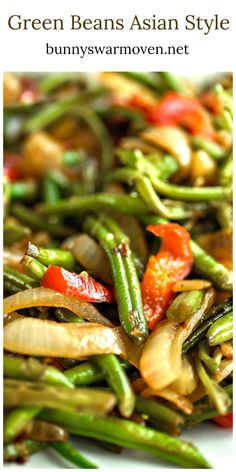 Green Beans Asian Style, Green Bean Dishes, Vegetable Side Dishes Recipes, Peppers And Onions, Greens Recipe, Vegetable Sides