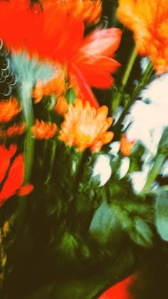 an abstract photograph of orange and yellow flowers