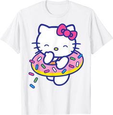 Hello Kitty Donut Sprinkles Floaty Summer Swimming T-Shirt Hello Kitty Donut, Brain Graphic, Summer Swimming, Summer Swim, Boys Clothes Style, Streetwear Tshirt, Mens Tee Shirts