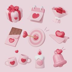 pink valentine's day items are arranged in the shape of heart shapes and hearts