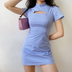 Cuadros Aesthetic, Aesthetic Morado, Chinese Street Style Fashion, Chinese Street Style, Groovy Clothes, Blue Gingham Dress, Simple Style Outfits, Fe Clothing, Myanmar Traditional Dress