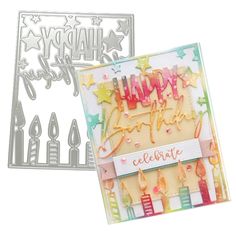 two birthday cards with the words happy birthday and candles on them, one is made out of