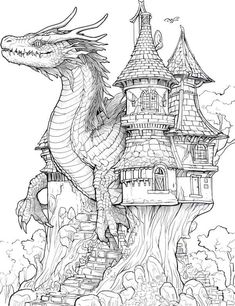 a dragon sitting on top of a castle