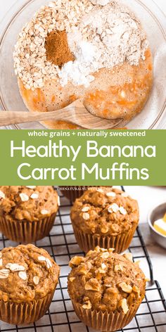 healthy banana carrot muffins on a cooling rack