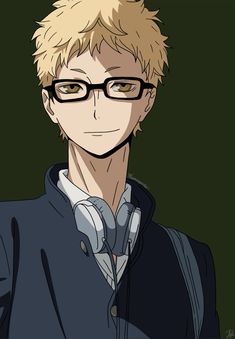 an anime character with glasses and blonde hair