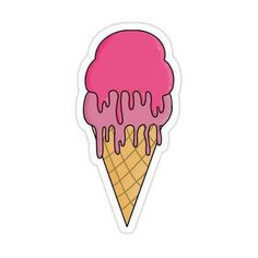 an ice cream cone with pink icing on it sticker is shown in front of a white background