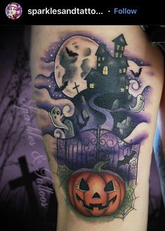 Halloween Cover Up Tattoos, Halloween Scene Tattoo, Rain Tattoos, Desert Tattoos, Halloween Themed Tattoos, Cauldron Tattoo, Tattoos Ocean, Tattoos Beach