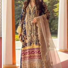 Three Piece Suit From Sanasafinaz,Marterial Pure Raw Silk, Tilla Embroidery, And Gotta Work With Pearl And Sequencework , Medium Size Chest 20 Shirt Length 43 Arm Length 22 Formal Suits, Three Piece Suit, Size 6 Dress, Raw Silk, Pink Blue, Pink Ladies, Silk, Womens Dresses, Pure Products