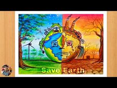 a painting with the words save earth on it