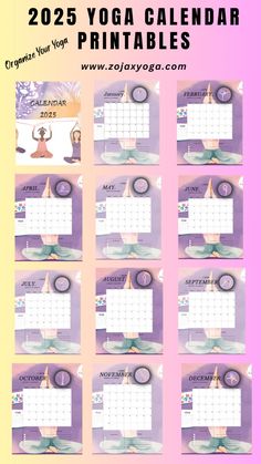 a calendar with yoga images on it and the date circled out for each one to print