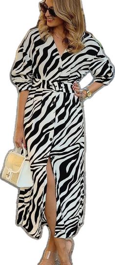 Black Zebra Print Maxi Dress, Elegant Printed Button-up Dress, Chic Printed Button-up Dress, Spring Midi Dress With Zebra Print, Spring Midi Dress In Zebra Print, Casual White Zebra Print Dress, Casual White Dress With Zebra Print, Spring Zebra Print Midi Dress, Chic White Printed Midi Dress