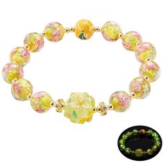 PRICES MAY VARY. FIREFLY BEADS BRACELETS: Glow in the Dark Bracelet is suitable for Women Teens with wrist size of 6.5 to 7.5 inches. This Yellow Bracelets with Stretchable Design for easy to put on and take off. SUPERB CRAFTSMANSHIP: The Handmade Rose Flowers Beads Bracelet are made of 10mm firefly glass beads whose inside of beads are embedded with gold foil powder and fluorescent powder and the inside of beads with hand-painted flower patterns, as if beatiful flowers are blooming in the beads Dark Bracelet, Flowers Beads, Jewelry Friendship, Yellow Bracelet, Bracelets With Meaning, Murano Glass Jewelry, Handmade Rose, Kawaii Jewelry, Beads Bracelets