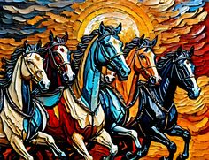 Seven, 7, running horses, horses, landscape, painting, sun, water, trees, clouds, buy, sell, vivid, red, sand 7 Horses Running Painting, Horses Running Painting, 7 Running Horses, Running Painting, Horses Landscape, 7 Horses, Horses Running, Running Horses, Different Colours