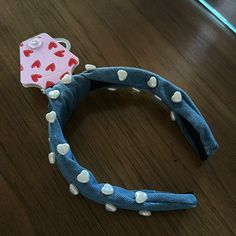 Denim Headband With Faux Heart Shaped Pearls. Denim Headband, Pearl Headband, Heart Shapes, Blue White, Color Blue, Hair Accessories, Blue And White, Women Accessories, Hair