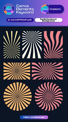 an image of different colored lines in the shape of sunbursts on a black background