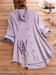 women-fashion ONLY FOR YOU 330872 - NEWCHIC Mobile Tunics For Women Classy Casual, Tunics For Women Classy, Kurti Design, Hijab Styles, Linen Casual, Floral Print Shirt, Linen Style, Flower Embroidery, Shirt For Women