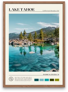 the lake tahoe is surrounded by mountains and trees