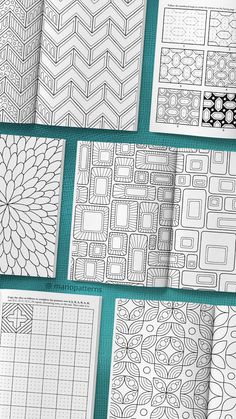 coloring pages with different designs and patterns on the page, all in black and white